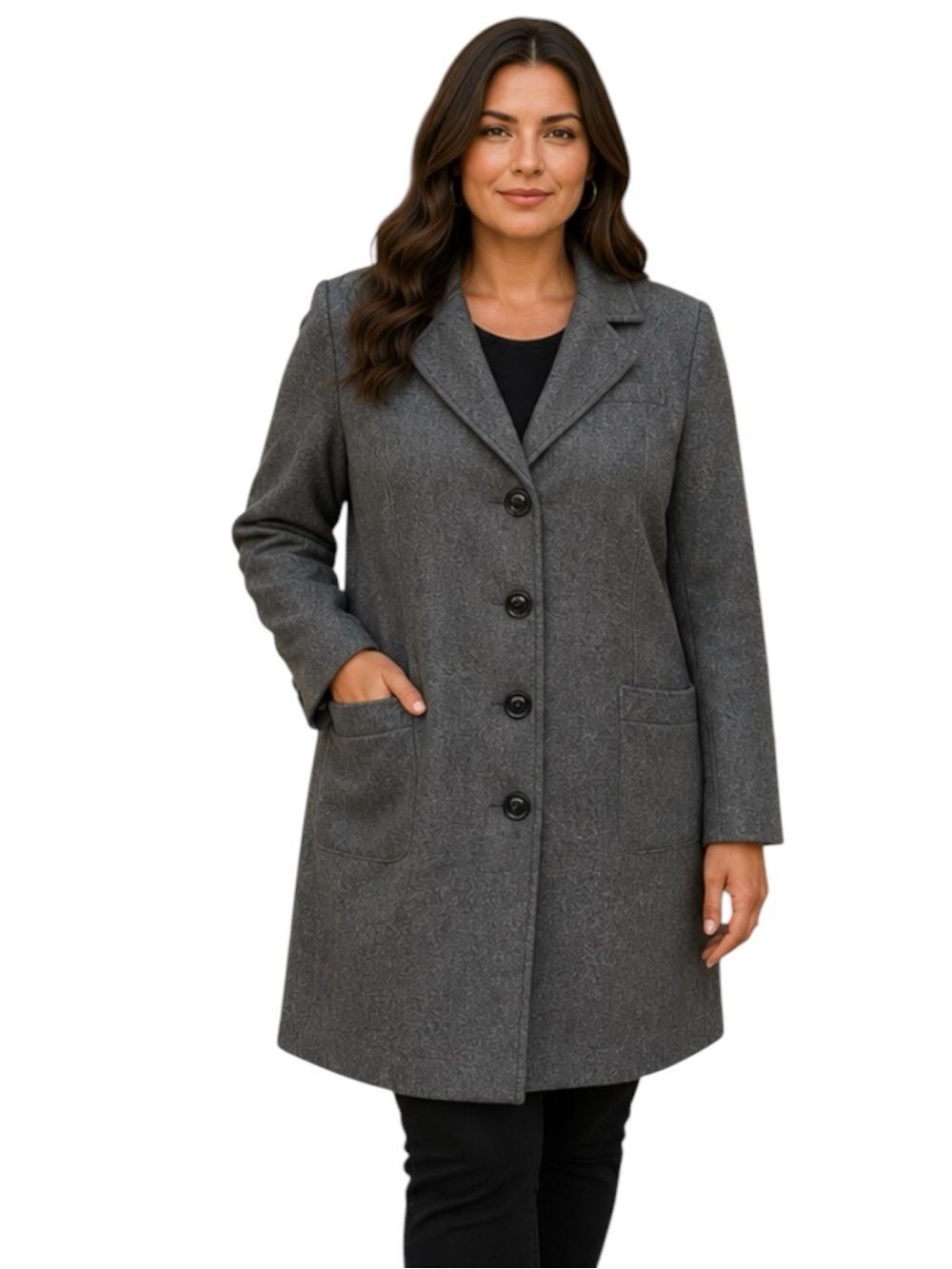 Laundry by Shelli Segal Gray Wool Blend Coat Jacket 1X Long Peacoat Classic
